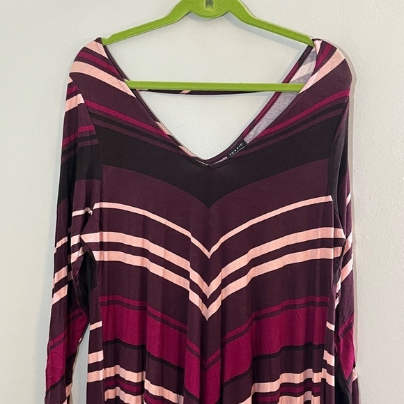 Torrid Dress 14 Burgundy Midi Striped Chevron Retro Boho 80s Artsy Classic - Picture 4 of 12